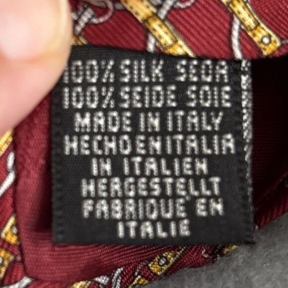 Beaufort Tie Rack Tie Red Horsebit Geometric Italy L:59” W:4" Silk Equestrian - Picture 8 of 11